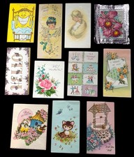 UNUSED Vintage 1950s LOT (11) Greeting Cards Diecut Embossed Glitter Embellished picture
