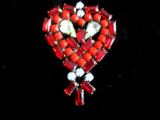 XL Outstanding  Czech Vintage Glass Rhinestone Button RED  HEART   Collectable picture
