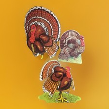 VTG 1970's Thanksgiving Die Cut Lot of 2 Beistle Turkeys & 1 Unmarked picture