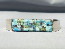 ONE OF THE MOST INTRICATE VINTAGE NAVAJO TURQUOISE STERLING SILVER BRACELET picture
