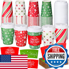 Yungyan 100 Pack 12 Oz Christmas Disposable Coffee Cups Lids And Sleeves picture