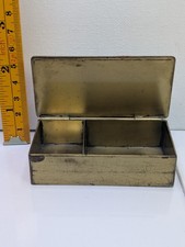 Vintage Brass 2 Compartment Stamp Box HingedDesk Trinket Storage Box picture