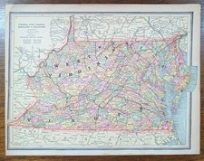 Antique 1887 VIRGINIA WEST VIRGINIA MARYLAND DELAWARE Map 13