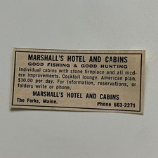 Marshall's Hotel & Cabins Good Fishing & Hunting The Forks ME 1966 Ad SAH2-S16 picture