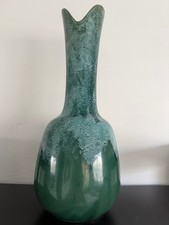 Vintage Mid-Century Modern Brush Pottery USA #171 Tall Drip Glaze Vase Teal Aqua picture