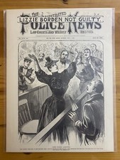 VINTAGE NEWSPAPER HEADLINE ~ CRIME COURT TRIAL VERDICT LIZZIE BORDEN NOT GUILTY picture