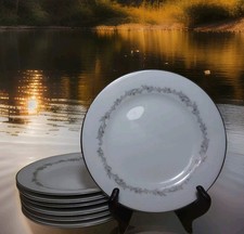 7 Noritake Crestmont 6013 Bread Plates Gray Scroll Platinum Trim  China 6.25