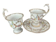 Rare Richard Klemm Dresden demitasse cups w/eagle/ bird head handles & saucer.  picture
