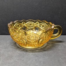 LE Smith Glass Amber Nappy Single Handled Bowl Dish - see description picture