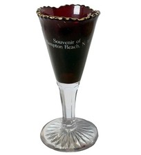 HAMPTON BEACH NH NEW HAMPSHIRE ANTIQUE Ruby Red Flash Souvenir Glass TRINKET CUP picture