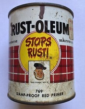 Vintage 1962 Rust-Oleum Paint Can Pint Size 769 Damp Proof Red Primer 95% Full picture
