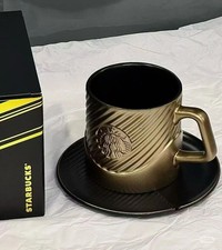Starbucks China 2025 Gilded Series 13oz 3D Embossed Ceramic Cup & Saucer Set picture