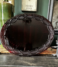 Vintage Avon 1876 Cape Cod Ruby Red Glass Oval Serving Roman Rosette Tray picture