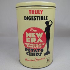 VTG Frito-Lay New Era Potato Chip Canister One Pound Advertising Tin picture