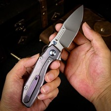 REMETTE TwoFace Folding Knife 3″ Bohler M390 Steel Blade Purple Titanium Handle picture