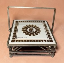 RARE ๐ Vtg George Briard Tile Trivet Warmer MCM Gold Sunburst Crown picture