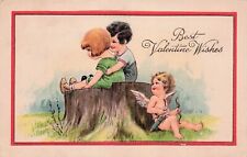 Valentines Day Card Cupid Giant Tree Stump Redwood Love Romance Vtg Postcard E2 picture