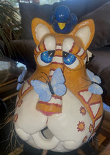 Vtg Vicki Thomas Enesco Fat Cat Birdhouse Gourd Figure 1998 w/Tag 8 X 11 picture
