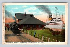 Sault Ste Marie MI-Michigan, Union Depot-Transportation Ways Vintage Postcard picture
