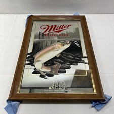 VTG Miller High Life Rainbow Trout Mirror 1992 Michigan Wildlife Series Bar Beer picture