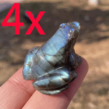 4PCS Natural Labradorite Quartz Crystal Stone Frog Carved Healing Reiki Figurine picture