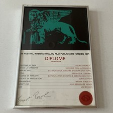 1971 Venice Film Adventures Festival Diploma Pepsi BBDO “Young America” Vintage picture