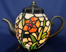 Vintage Tiffany Style Stained Glass Teapot Table Lamp, Night Light picture