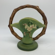 VTG 1940s Roseville Hand Painted Green Apple Blossom Art Pottery 9