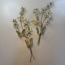Vintage Mid Century Homco Metal Butterfly & Flower Wall Decor Set - Pair 1970s picture