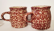 Pair Roseville Red Spongeware Coffee Mugs Workshop of Gerald E. Henn picture