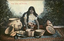 Pima Indian Woman Displays Her baskets c1900s-10s Vintage Postcard bhn picture