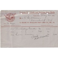 1912 Frank W Swallow Post Card Co Billhead Exeter NH Antique Postcard Ephemera picture