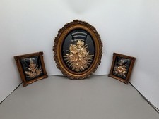 Vintage Rare Saburo Inc Hawaiian Flora 24K Gold Dipped Flowers Baroque Framed Do picture