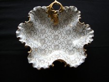 JAPAN HAND PAINTED SHOZAN KUTANI RUFFLED EDGE GOLD TRIM BOWL picture