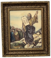 Vintage Moses & 10 Commandments Etched Art Judaism Judaica Israel Jewish Hebrew picture