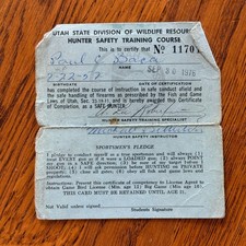 Vintage Utah State Wildlife Hunter Safety Training Course Certificate 1976 Blue picture