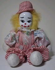 Vintage HUBAO Clown Doll Porcelain Faced Soft Body Clown Shelf Sitter 8