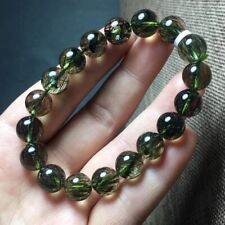 11mm Natural Green Tourmaline Hair Rutilated Crystal Beads Bracelet AAA picture