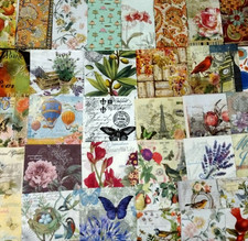 38 EURO ANTIQUE Look FLORAL BIRDS ETC ~ LOT MIXED Paper Napkins Decoupage Crafts picture