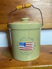 Houston Harvest Old Glory American Flag Crock Stoneware Lidded Handle Cookie Jar picture