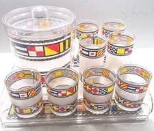Vtg HJ Stotter Nautical Signal Flags Drink Ware Set Ice Bucket Tray Glasses Boat picture