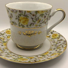 Vintage Choice Imports Japan Yellow Rose Teacup & Saucer Set 10177 Gold Gilt picture