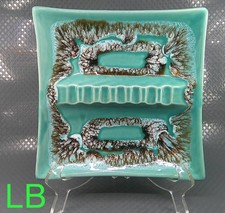 Vintage MCM USA California Pottery Ceramic Ashtray Large Blue Green Drip Glaze picture