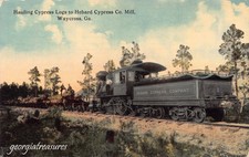 GA~GEORGIA~WAYCROSS~RAILROAD HAULING CYPRESS LOGS TO HEBARD CYPRESS CO MILL~1910 picture