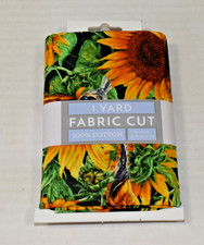 David Textiles Fabric Cut Cotton Sunflowers & Birds Precut 1 Yard NWT picture