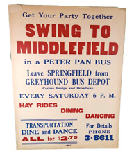 RARE Vintage Cardboard Poster SWING TO MIDDLEFIELD Peter Pan Bus Greyhound picture