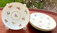 4 Antique Dresden Rose Teacup Saucers, Gold Rose Stamp Scattered Flowers set 4 picture