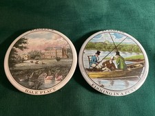 VTG 2 HACKNEY POT LIDS color TRANSFERWARE Staffordshire Porcelain ENGLAND 1900’s picture