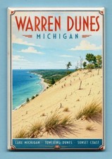 WARREN DUNES MICHIGAN STATE PARK TRAVEL POSTER *2X3 FRIDGE MAGNET* LAKE MICHIGAN picture
