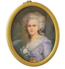 Antique French Portrait Miniature Madame Elisabeth c1890 Signed Gilt Brass Frame picture